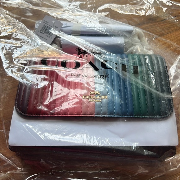 COACH RAINBOW ANNA FOLDOVER CROSSBODY CLUTCH LINEAR STRIPE QUILTED PRIDE PURSE - Picture 8 of 8